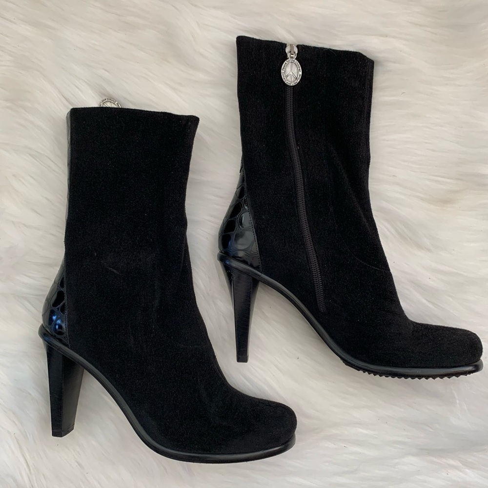 Donald J. Pliner Black Suede Heeled Boots Inside Zipper Size 8 1/2 M Women